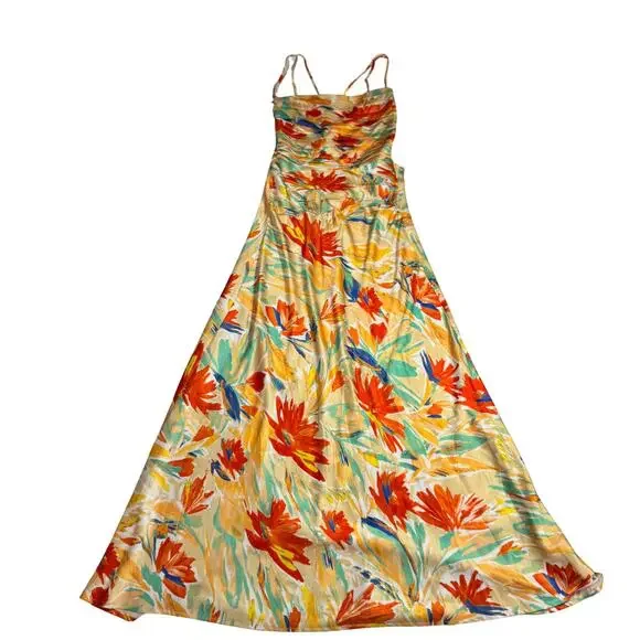 ASTR Antlia Floral Maxi Dress Orange Yellow Women's Square Neck Lace Up Summer - Picture 8 of 16